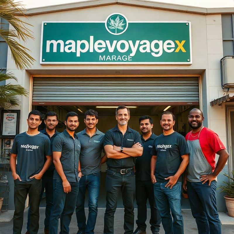 Equipe da oficina Maplevoyagex em frente à fachada em Brasília